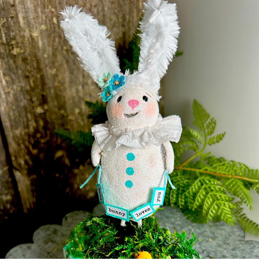 Handmade Paper-clay Bunny~One of a Kind Gypsymoon Art Studio, Created by Karla